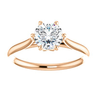 10K Rose Gold 6.5mm (1ct) Round Moissanite Engagement Ring  (GHI- Near Colorless)