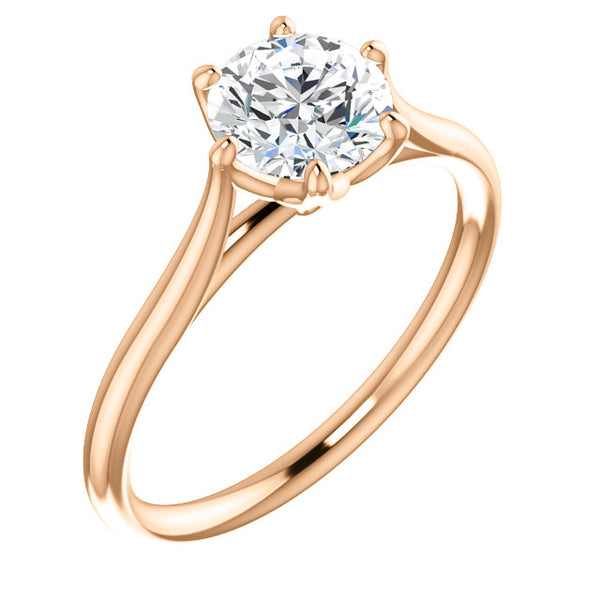 10K Rose Gold 6.5mm (1ct) Round Moissanite Engagement Ring  (GHI- Near Colorless)