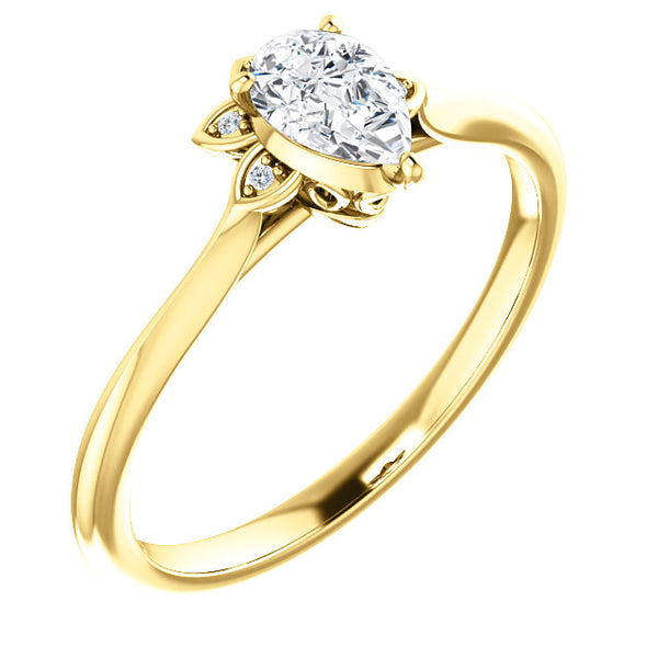 Pear Shape Moissanite 10K Yellow Gold Engagement Ring with Accent Diamonds (GHI Near Colorless)