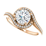 14K Rose Gold 6.5mm (1ct) Moissanite Round Bypass Halo-Style Engagement Ring (Colorless)