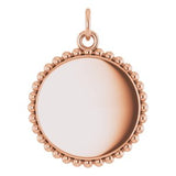 14K Rose Gold Engravable Beaded Disc Charm/Pendant