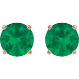 14K Rose Gold 5 mm Lab-Grown Emerald Earrings