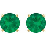 14K Yellow Gold 5 mm Lab-Grown Emerald Earrings
