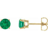 14K Yellow Gold 5 mm Lab-Grown Emerald Earrings