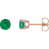 14K Rose Gold 5 mm Lab-Grown Emerald Earrings