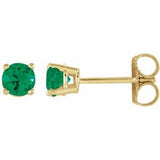 14K Yellow Gold 4 mm Lab-Grown Emerald Earrings