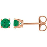 14K Rose Gold 4 mm Lab-Grown Emerald Earrings