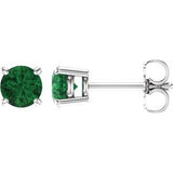 14K White Gold 5 mm Lab-Grown Emerald Earrings