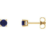 14K Yellow Gold 4 mm Lab-Grown Blue Sapphire Earrings