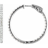 14K White Gold 6 1/2 CTW Natural Diamond Inside-Outside 51 mm Hinged Hoop Earrings