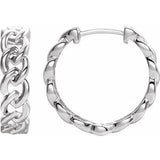 14K White Gold Chain Link Hinged 19.6 mm Hoop Earrings