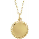 14K Yellow Gold Engravable Beaded Disc 16-18" Necklace