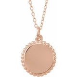 14K Rose Gold Engravable Beaded Disc 16-18" Necklace