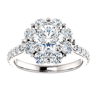 Halo Style 14K white gold Floral Engagement Ring with 2 1/8 CTW Moissanite (GHI)