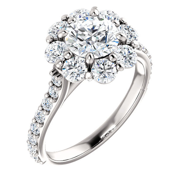 Halo Style 14K white gold Floral Engagement Ring with 2 1/8 CTW Moissanite (GHI)