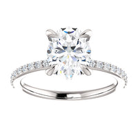 14K White 9x7mm (1.5ct) Oval Forever One™ Moissanite & 1/5 CTW Diamond Engagement Ring (GHI - Near Colorless)