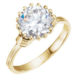 14K Yellow Gold Floral Inspired Solitaire with Round Shaped (DEF - Colorless) 9mm Moissanite