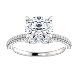 14K White 8mm (2ct) Moissanite Cushion Cut Engagement Ring Mounting (GHI-Near Colorless)