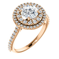 14K Gold Round Double Halo 6.5mm (1ct) Moissanite Engagement Ring (Colorless-DEF)