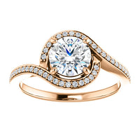 14K Rose Gold 6.5mm (1ct) Moissanite Round Bypass Halo-Style Engagement Ring (Colorless)