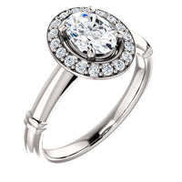 14K Moissanite Halo Oval Engagement Ring (GHI-Near Colorless)