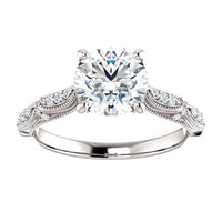 14K 6.5mm (1.25ct) Round Moissanite Engagement Ring with Matching Wedding Band (GHI-Near Colorless)
