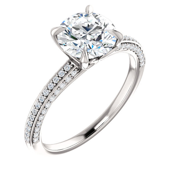 14K White 8mm 2ct Moissanite Cushion Cut Engagement Ring Mounting GHI Near Colorless