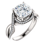 14K White Gold 8x8mm (2ct) Cushion Bypass Halo-Style Moissanite Engagement Ring (DEF-Colorless)