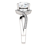 14K White Gold 8x8mm (2ct) Cushion Bypass Halo-Style Moissanite Engagement Ring (DEF-Colorless)