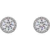 14K Gold Round Halo-Style Moissanite & 1/10 CTW Diamond Earrings (Colorless DEF)