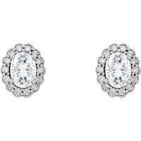 14K White 7x5 Oval Halo-Style Moissanite  Earrings (Colorless DEF)