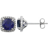 Sterling Silver Created Blue Sapphire & .015 CTW Diamond Earrings