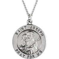 Sterling Silver 18mm Round St. Joseph Medal 18" Necklace
