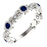 14K White Gold Chatham Created Blue Sapphire & .03 CTW Diamond Leaf Ring