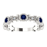 14K White Gold Chatham Created Blue Sapphire & .03 CTW Diamond Leaf Ring