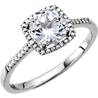 Sterling Silver Created White Sapphire & .01 CTW Diamond Ring